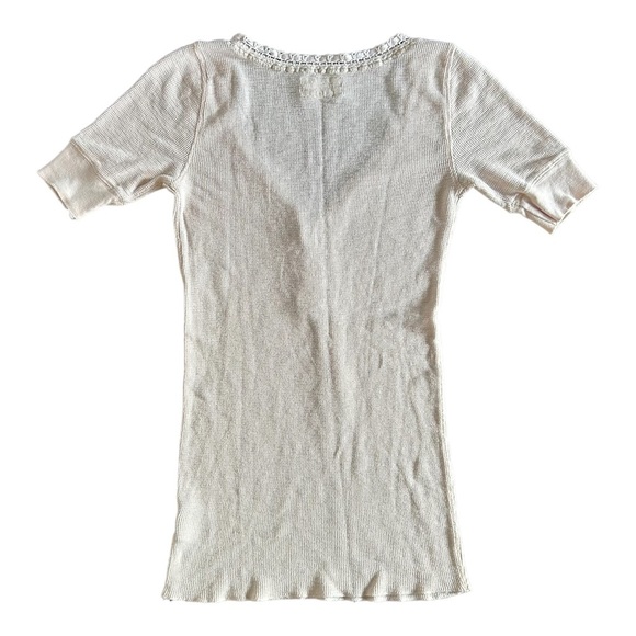 RALPH LAUREN Denim & Supply Thermal Scoop Neck Lace Detail Button in Cream - Picture 2 of 2